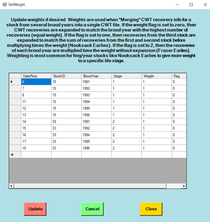 Figure xxx. Brood Year Weighting Menu