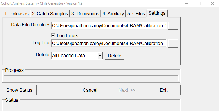 The CAS program’s Settings menu, the location in which loaded data can be deleted