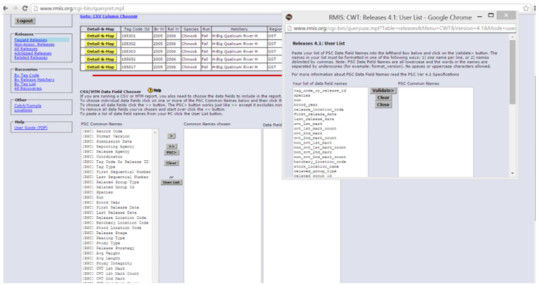 Sub-form for setting a User List of fields to be included in query results