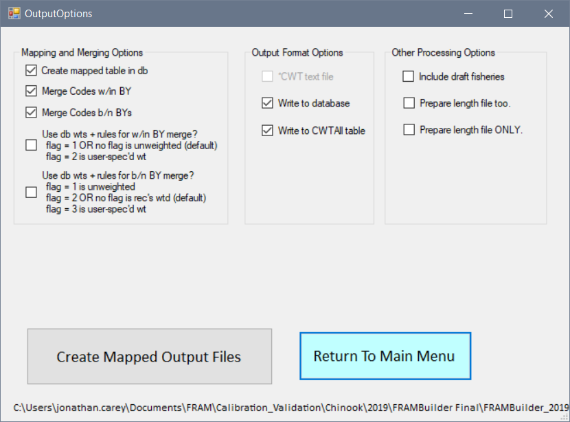 The set output specifications screen—the last stop before creating calibration inputs