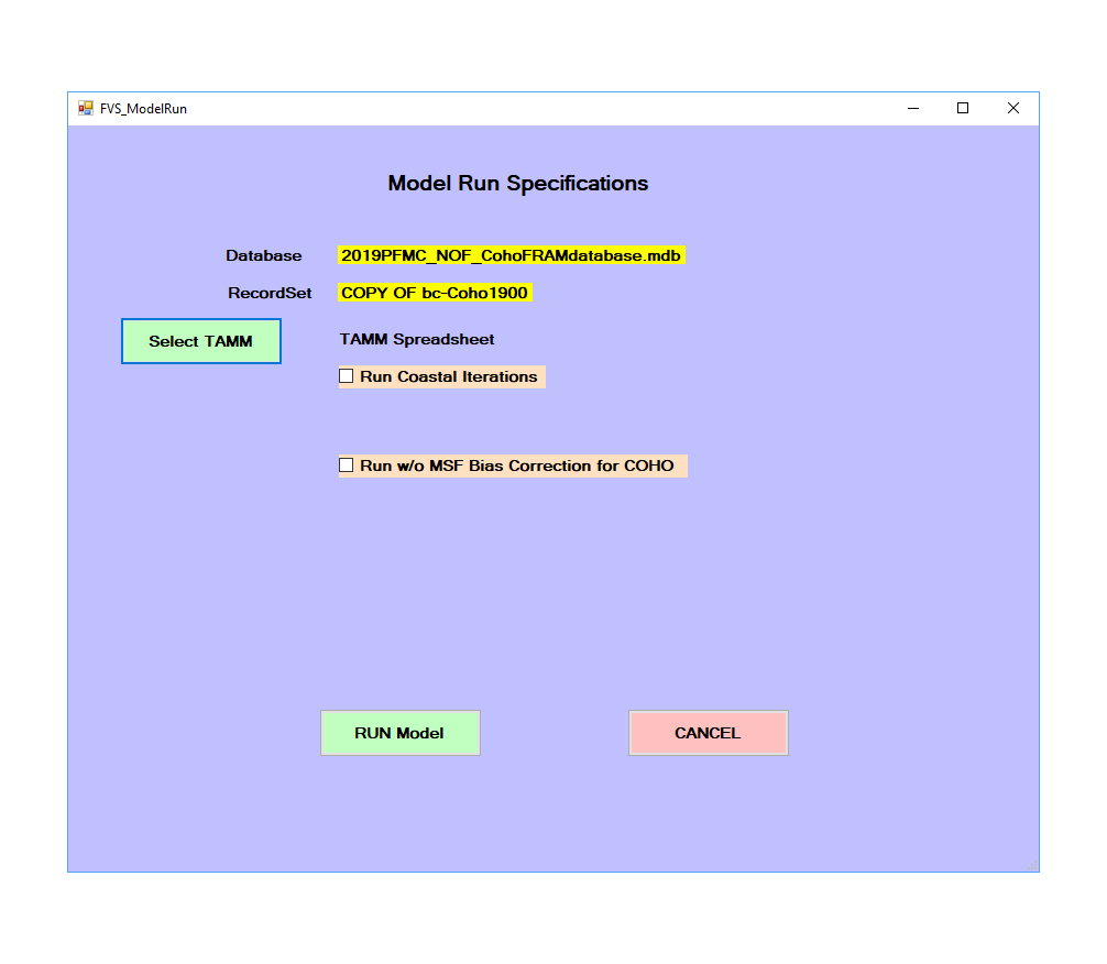 Model run options for Coho